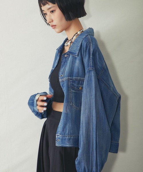 ブラウス シャツ 配色ステッチシアーデニム レディース : ZOZOTOWN