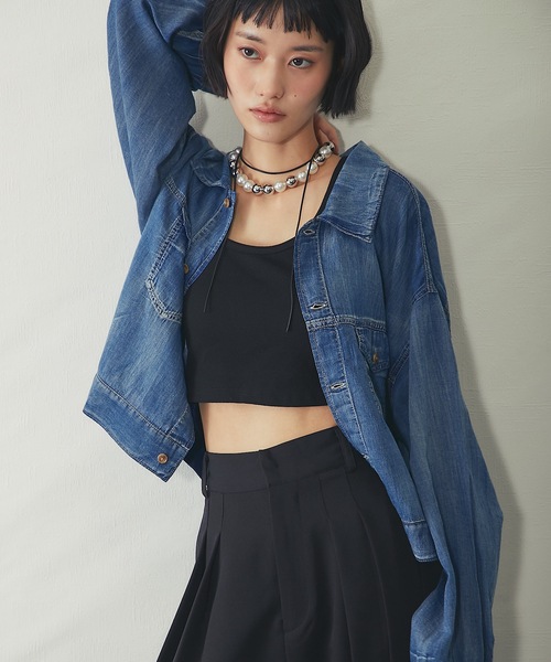 ブラウス シャツ 配色ステッチシアーデニム レディース : ZOZOTOWN