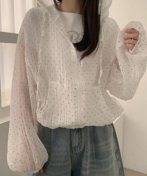 boemy パーカー ドット柄 フリル シアーパーカー ブルゾン レディース 