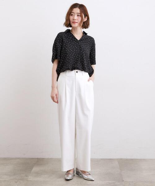 PGG 新品タグ付き 定価28,600円 レディースパンツ ホワイト 0 grove（グローブ） ワイドパンツ パンツ 「透けにくい・多機能」ワイド