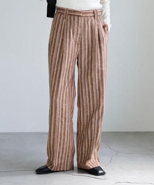 ★サイズ54★エトロ ストライプスラックス コットン モールスキン ベージュXL select MOCA（セレクトモカ） スラックス パンツ ストライプストレート