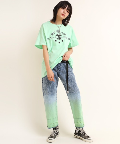 tシャツ B2624 ブリーチＡＮＤダイデニムＢＩＧ Ｔシャツ レディース B2624 ブリーチ&ダイデニムBIG Tシャツ(M 中色/イエロー
