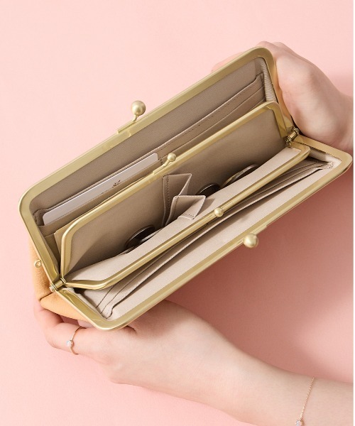 ベージュ がま口長財布　本革 財布 zucchero/ズッケロ 日本製 本革 がま口 長財布 大容量 レディース