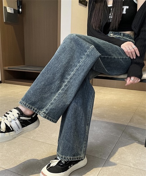 フリンジデニムパンツワイドジーパン着回しおしゃれ FREE STYLISTS ジーンズ デニム デニムパンツ フリンジデニム