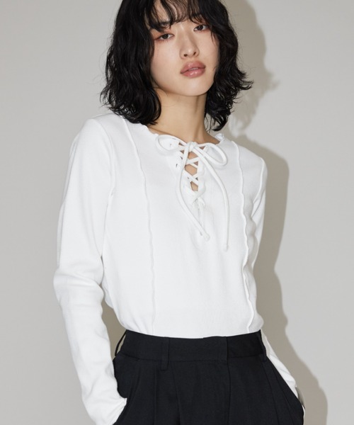 tシャツ 「2WAY仕様」2WAYレーストップス レディース Aunt Marie's tシャツ 2WAYレースアップトップス/カットソー
