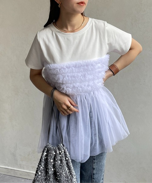 tシャツ チュールフリルドッキングプルオーバー レディース tシャツ チュールフリルドッキング Tシャツ レディース