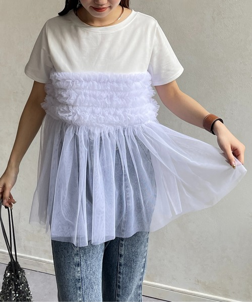 Thevon（ゼヴォン） tシャツ 半袖 フリルチュールドッキング半袖プル