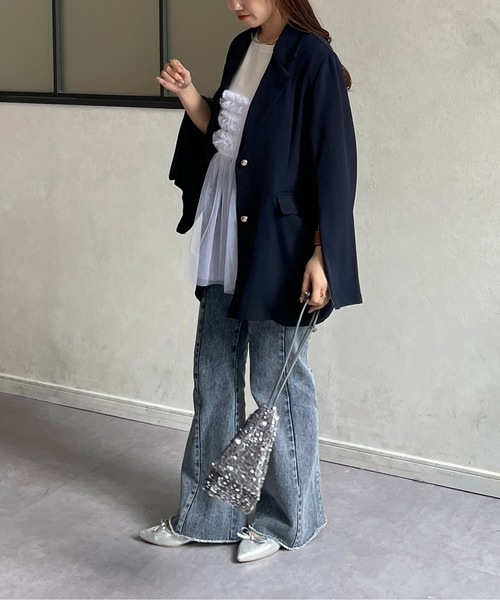 tシャツ フリルドッキング半袖プルオーバー レディース Thevon tシャツ フリルチュールドッキング半袖プルオーバー