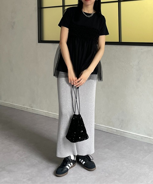 Thevon tシャツ フリルチュールドッキング半袖プルオーバー
