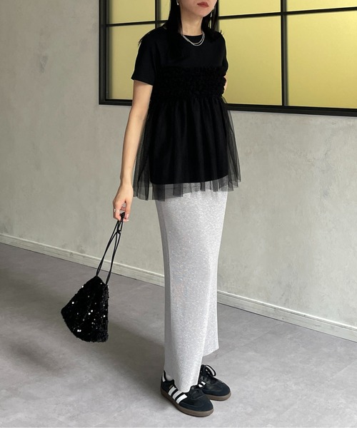 Thevon tシャツ フリルチュールドッキング半袖プルオーバー