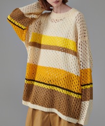 マルチボーダーニットトップス【YELLOW】 ONCILY セーター ニット MULTI BORDER MESH KNIT / マルチ