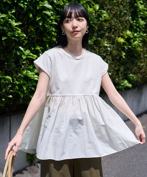 tシャツ 胸切替ギャザーAラインTシャツ レディース FREAK'S STORE tシャツ 切替ギャザーTシャツ/異素材切替Tシャツ