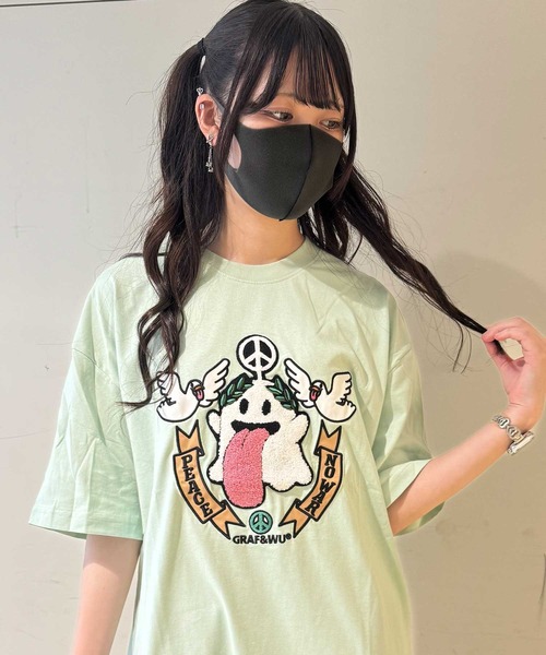 tシャツ A'GEM/9 × .kom 「GRAF＆WU/グラフアンドユー」 ピースゴースト半袖Tシャツ レディース メンズ