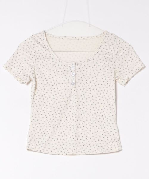 MAISON DE THERESE tシャツ ヘンリーネック小花柄ソフト半袖T