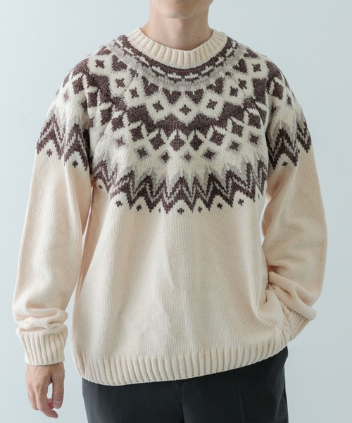 ITEMS URBANRESEARCH セーター ニット 求心柄 モール クルー