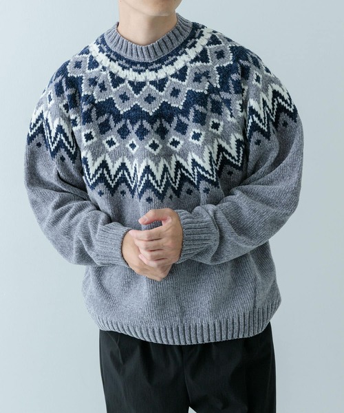 ITEMS URBANRESEARCH セーター ニット 求心柄 モール クルー