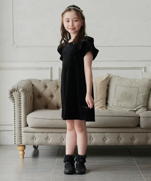 DRESCCO（ドレスコ） ワンピース ブラックベルベットフリルワンピース