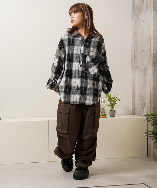 Laufer シャツ 「Laufer」コーデュロイ使い オーバーチェックシャツ