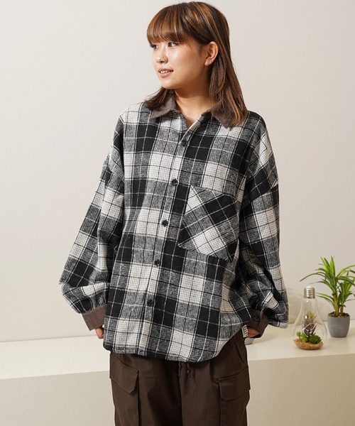 Laufer シャツ 「Laufer」コーデュロイ使い オーバーチェックシャツ