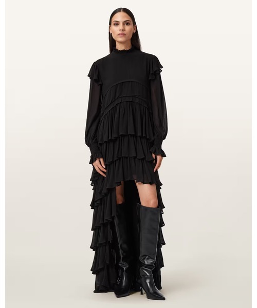 ALLSAINTS（オールセインツ） ワンピース CAVARLY LONG SLEEVE RUFFLE
