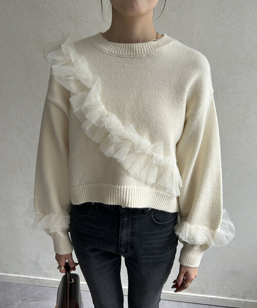 Thevon（ゼヴォン） ニット セーター アシメチュールフリルニット