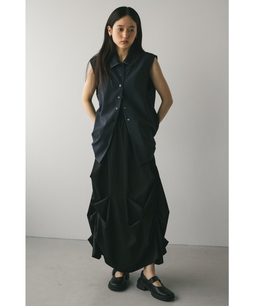 新品　stylemixer ランダムタッキングスカート　黒　s スタイルミキサー STYLEMIXER スカート 「大人気」ランダムタッキングスカート 春