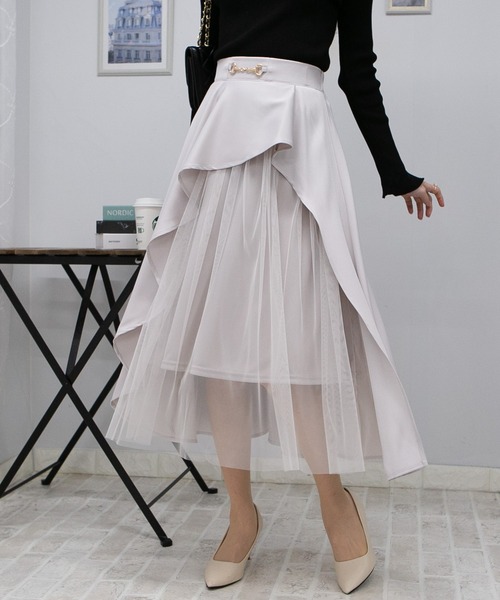 Sunsetpark スカート グリッターフラワーシアーフレアスカート(ロングスカート