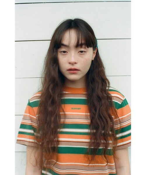 BEAMS BOY tシャツ エンブロイダリー マルチボーダー ショート