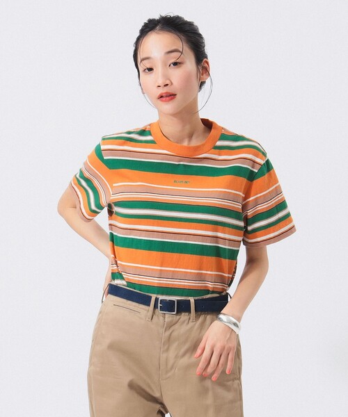 ビームスボーイ マルチボーダー クルーネック Tシャツ オレンジ系 ビームスボーイ マルチボーダー クルーネック Tシャツ オレンジ