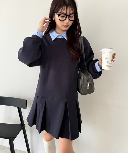 【タグ付き新品未使用】ドッキングプリーツミニワンピース ナイスクラップ one after another NICE CLAUP ワンピース ドッキングプリーツ