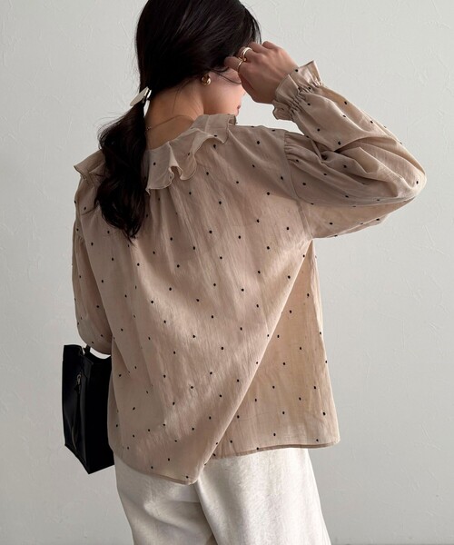 fredy emue ブラウス シャツ ドット刺繍フリルカラーブラウス