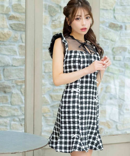 Tika（ティカ） ドレス キャバドレス ミニ フレア ツイード チュール