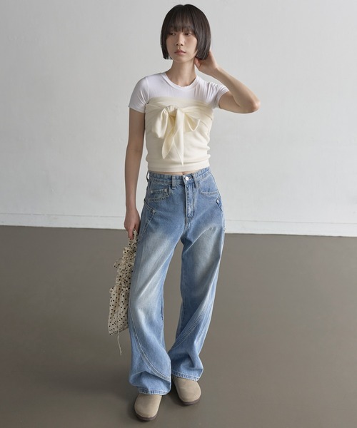 ユニセックス　デニムパンツ LUXSTYLE ジーンズ タックワイドユニセックスデニムパンツ