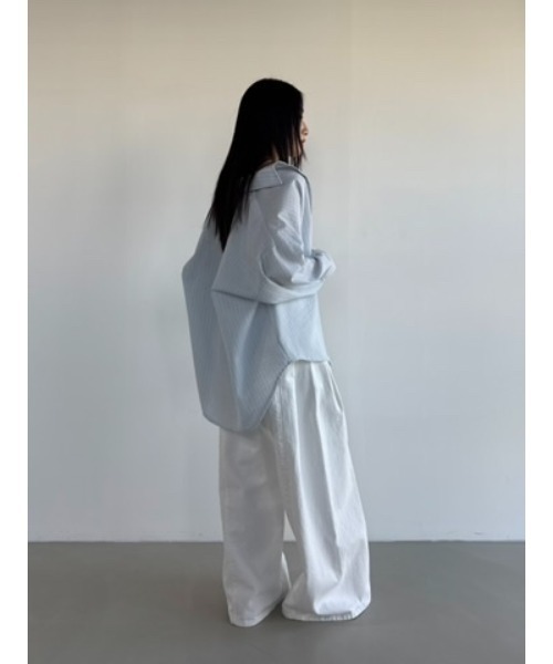 ブラウス シャツ リンクルストライプオーバーシャツ レディース メンズ Didot.showroom ブラウス シャツ リンクルストライプオーバー