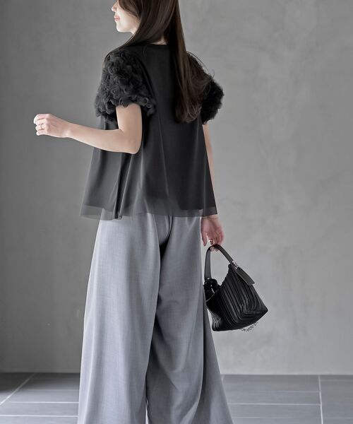 tシャツ 「＆g'aime」レースパフスリーブT　Bloom Puff Lace Tee レディース フラワーレースパフスリーブTシャツ フラワーレース袖 Tシャツ