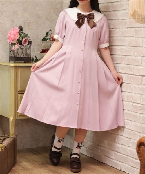 axes femme POETIQUE ワンピース ロゴ刺繍プリーツワンピース