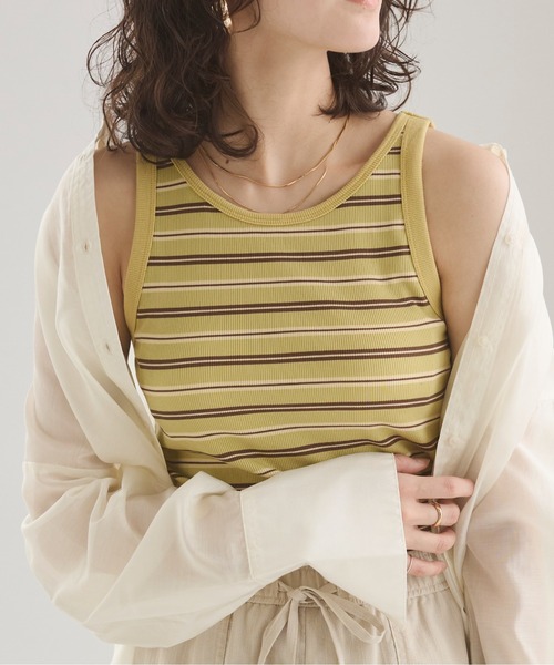 ANGIE タンクトップ ノースリーブ カップ付き マルチボーダー タンク