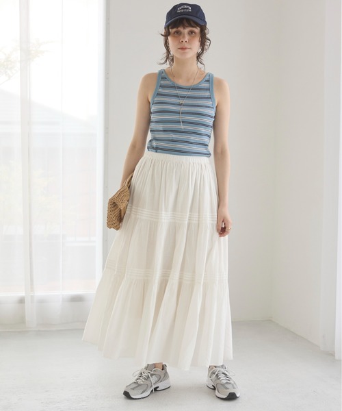 ANGIE タンクトップ ノースリーブ カップ付き マルチボーダー タンク