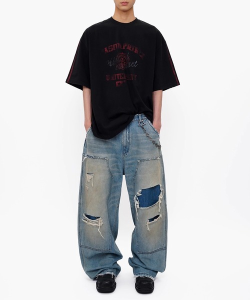 MASONPRINCE ダメージデニム MASONPRINCE ジーンズ ルーズフィット ダブルニー ダメージ加工 デニム