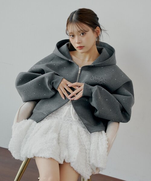 chico☆Wジップボリュームスリーブフードパーカー 【新品未使用、タグ付き】 Chico（チコ） パーカー 「セットアップ対応」Wジップボリューム