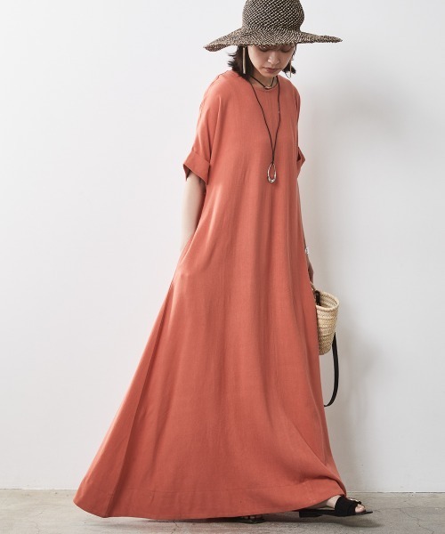 「CHIC STYLE」 半袖ワンピース 5L ベージュ レディース_画像2