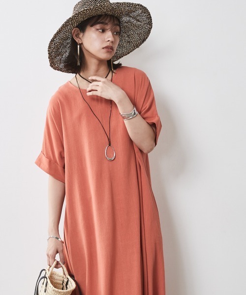 「CHIC STYLE」 半袖ワンピース 5L ベージュ レディース_画像3