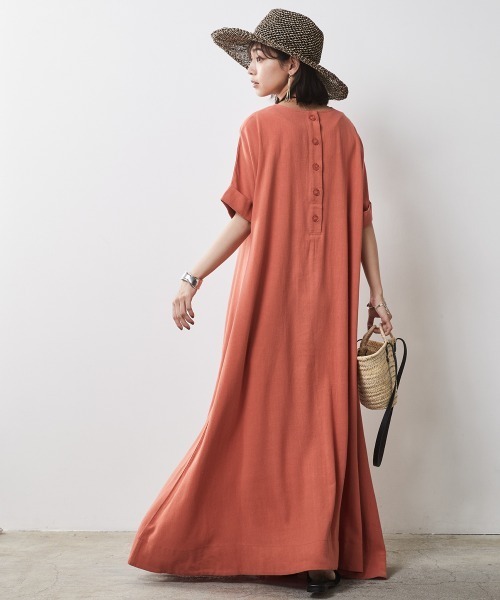 「CHIC STYLE」 半袖ワンピース 5L ベージュ レディース_画像4