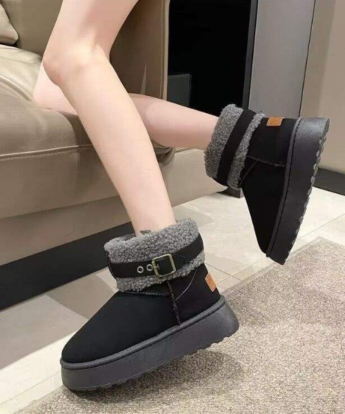 lilful ブーツ 「25年秋冬新作」ふわふわボア 厚底ベルトムートン