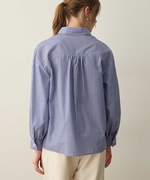 極美品❣️オペークドットクリップ バンドカラー ストライプ シャツ 40 
