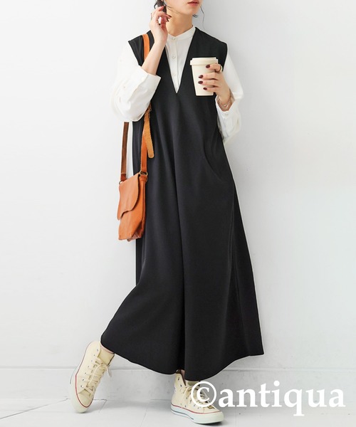 「antiqua」 「pattern torso」ノースリーブワンピース R ブラック レディースの画像6
