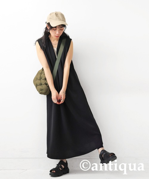 「antiqua」 「pattern torso」ノースリーブワンピース R ブラック レディースの画像9