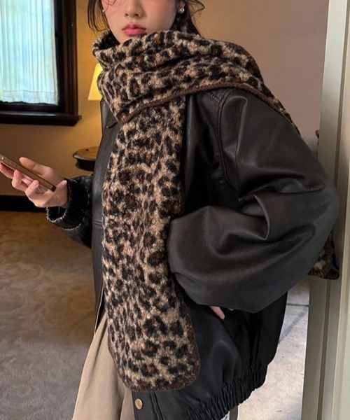 ViViDAY マフラー ストール ヒョウ柄もこもこマフラー レディース