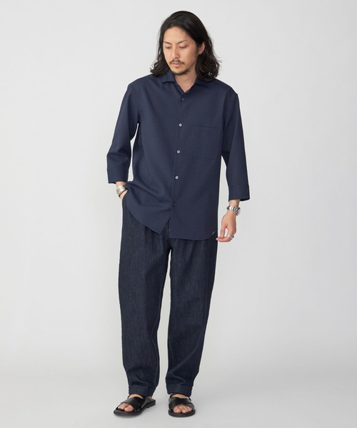 「SHIPS.me」 7分袖シャツ X-SMALL ブラック×グリーン メンズ_画像5