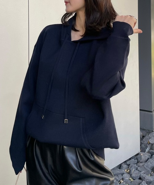 「anuans」 プルオーバーパーカー FREE ネイビー レディース_画像2